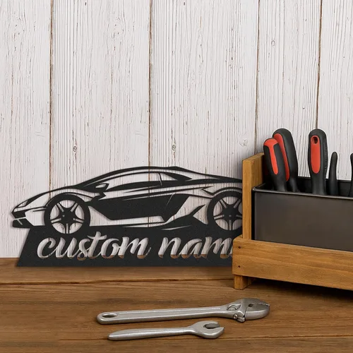 Miniatura 4 de Letreros de garaje personalizados, letrero de metal con nombre personalizado para taller, letreros de taller de diseño de automóviles, arte de pared