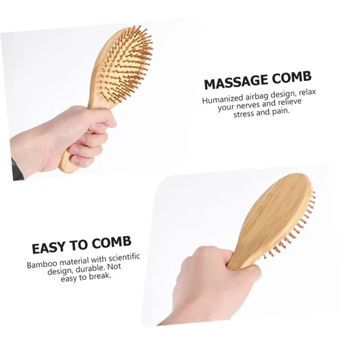 Miniatura 7 de Peine de bambú para el cabello, 3 piezas, peines de barba, cepillo de cerdas de madera, peine de bambú natural, cepillo masajeador para cuero