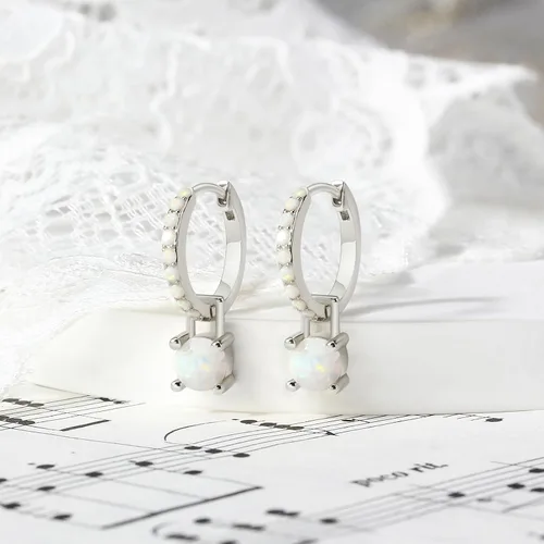 Miniatura 5 de Aretes de aro de plata de ley chapada en rodio para mujer, mes de nacimiento, aretes únicos de plata esterlina chapada en rodio para mujer