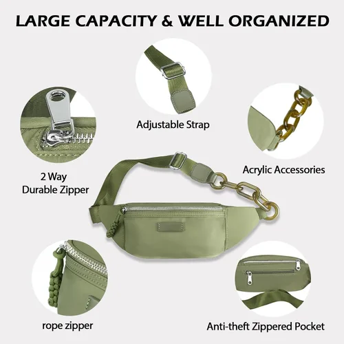 Miniatura 4 de Bolso pequeño de la honda para las mujeres del riñonera de nylon con la correa ajustable, Verde