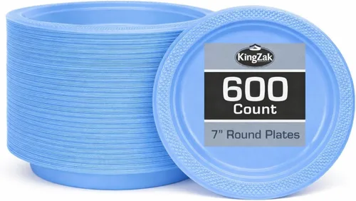 Miniatura 33 de Platos de plástico rojos de la colección Hanna K. Signature, redondos de 9 pulgadas, 50 unidades – Platos desechables resistentes para cenas