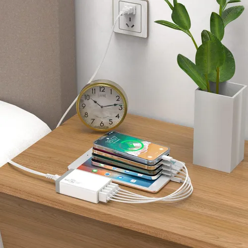 Miniatura 6 de Cargador de pared USB, estación de carga USB de escritorio para múltiples dispositivos, 40W 8A, 5 puertos, cargador portátil de viaje para teléfono
