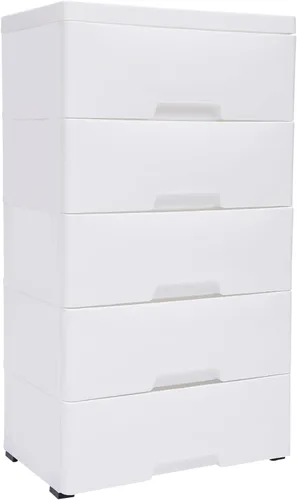 Miniatura 12 de Gabinete de almacenamiento de plástico blanco de 5 niveles con 5 cajones verticales para ropa con ruedas, gabinete de almacenamiento