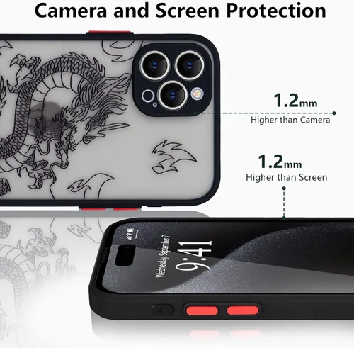 Miniatura 5 de Funda compatible con iPhone 15 Pro, diseño moderno de dragón 3D con diseño de animal de dragón esmerilado, parte trasera de policarbonato duro