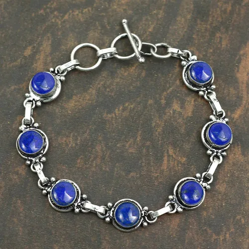 Miniatura 4 de Round Shape Natural & Synthetic Gemstones Silver Plated Bracelets for Women - Vintage Bohemian Style Handmade Birthstone Adjustable Link Bracelet