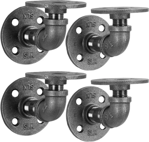 PIPE DECOR Soportes de estante de tubería industrial, 2 pulgadas, paquete de 4 – Accesorios flotantes de doble brida montados en la pared, juego de