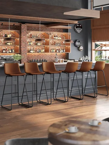 Miniatura 32 de Bar Stools Set of 2, 26 Inches Counter Height Bar Stools with Back, Modern Faux Leather Barstools with Metal Legs and Footrest, Bar Chairs for