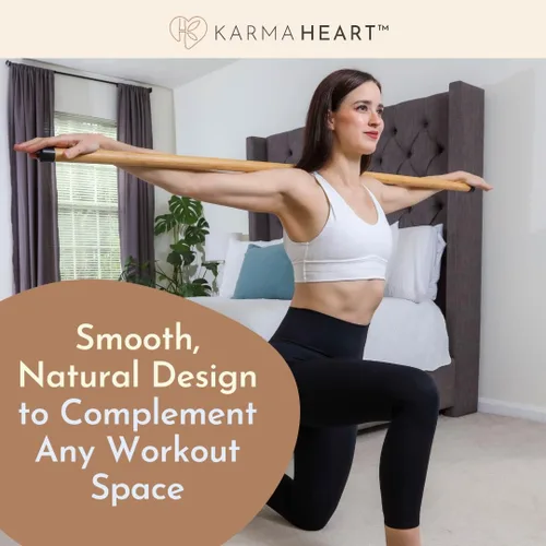Miniatura 3 de Palo de Yoga de Bambú Natural (5 pies): Barra de Estiramiento con Extremos de Goma Súper Resistentes - Palo de Ejercicio Versátil y Barra de Yoga
