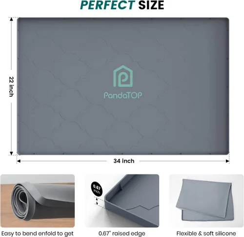 Miniatura 6 de Tapete para debajo del fregadero, bandeja de silicona para gabinete de cocina de 34 x 22 pulgadas, impermeable y flexible para debajo del fregadero