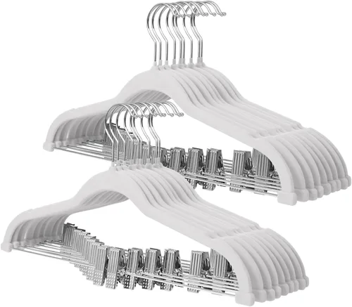 Miniatura 9 de ManGotree Perchas de terciopelo para bebé de 11.8 pulgadas con clips movibles, perchas de fieltro antideslizantes para niños, perchas de ropa