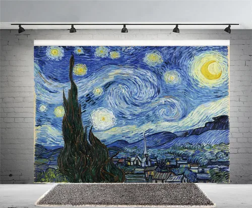 Miniatura 2 de Van Gogh Noche estrellada de 5 x 3 pies, fondo de fotografía estética de noche estrellada, pintura al óleo, arte abstracto, decoración rústica