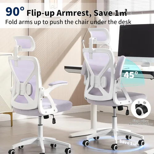 Miniatura 6 de Silla de Oficina, Silla de Escritorio Ergonómica con Soporte Lumbar Ajustable, Silla de Oficina Púrpura de 400 Libras Silla de Computadora de Malla