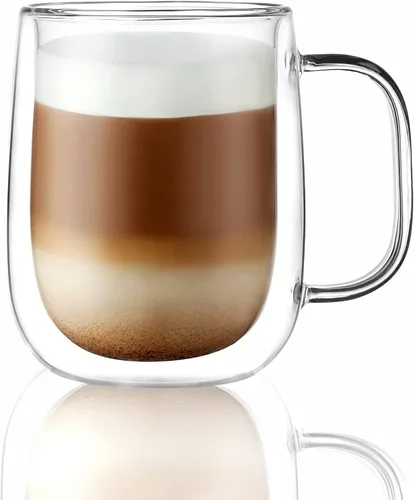Miniatura 9 de CNGLASS Tazas de café de vidrio de 12 onzas, juego de tazas aisladas de doble pared con asa, tazas de expreso de vidrio transparente para café