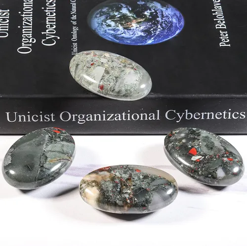 Miniatura 2 de Rockcloud Piedra de sangre pulida de África, piedra de palma ovalada para aliviar la ansiedad, el estrés, decoración de mesa de oficina en casa