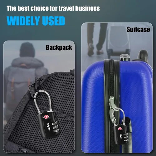 Miniatura 8 de Candados de equipaje TSA, cerradura de equipaje aprobada por la TSA de Diyife Cerradura de combinación de 3 dígitos reconfigurable, 2 piezas, negro