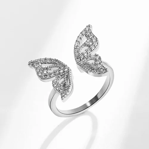 Miniatura 4 de Bonitos anillos de mariposa para mujeres y niñas, anillo ajustable de declaración de animales, joyería de mariposa con circonita cúbica, Aleación