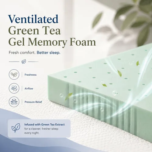 Miniatura 3 de IULULU Colchón individual de espuma viscoelástica de gel de té verde de 5 pulgadas para niños con funda transpirable, colchón individual en una caja