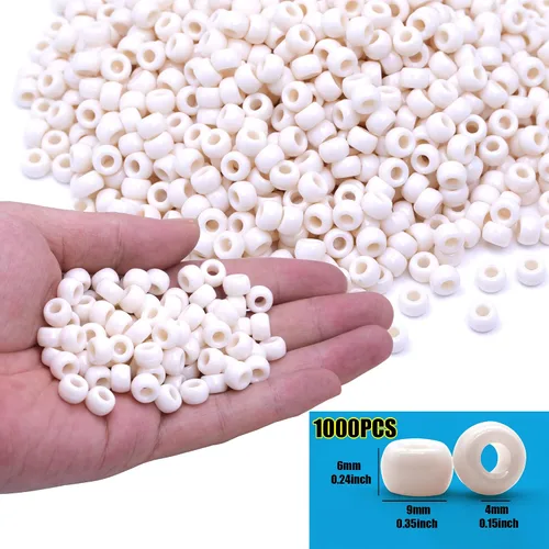 Miniatura 2 de 1000 Piezas Cuentas Pony Pulsera 0.354 in Cuentas Pony de Plástico Beige Cilíndricas para Collar, Cuentas de Cabello para Trenzas, Llavero