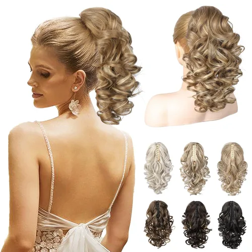 Miniatura 8 de REECHO Extensión de Cola de Caballo de 12", Clásica Suelta Rizada Ondulada con Clip de Garra, Extensiones de Cabello de Colas de Caballo para Mujer