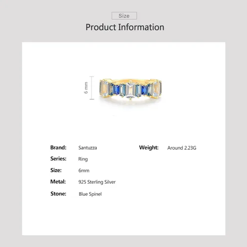 Miniatura 4 de Santuzza Anillo rectangular de plata de ley 925 con diseño geométrico de espinela azul degradado para mujer