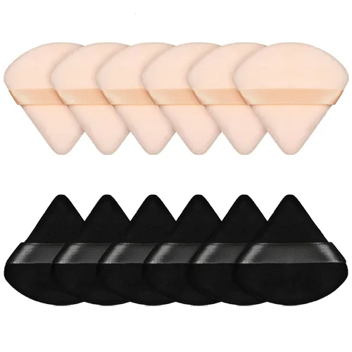 Miniatura 9 de Pimoys 12 esponjas de maquillaje triangulares para polvo suelto, base de terciopelo, esponja para maquillaje de belleza, color negro