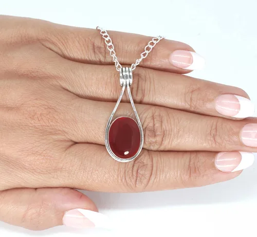 Miniatura 4 de JEWELOPORIUM Colgante de plata de ley 925 hecho a mano para mujer, 12 x 16 pulgadas, con piedras preciosas ovaladas, joyería de plata para regalo