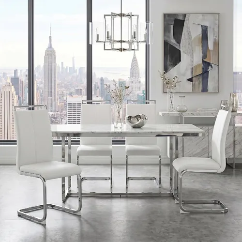 Miniatura 4 de Juego de sillas de comedor gopop, sillas modernas de metal para cocina con asiento acolchado de piel sintética, respaldo alto y patas de cromo