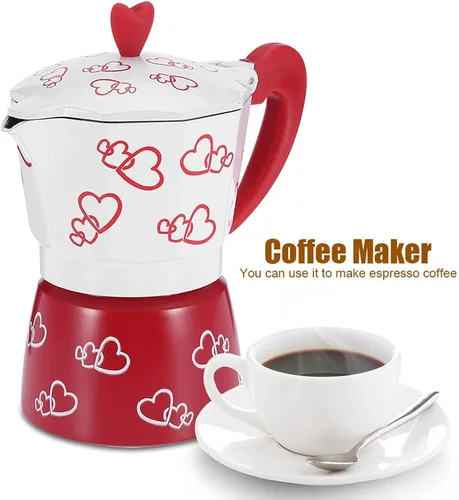 Miniatura 2 de HERCHR Red Heart - Olla moka de aluminio, cafetera para estufa con cafetera italiana ergonómica para camping, moka espresso (S)
