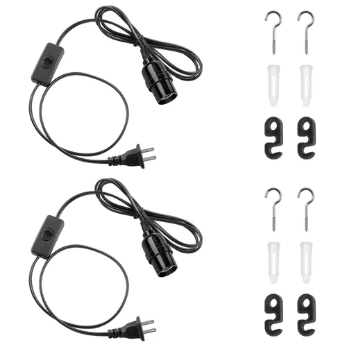 Miniatura 9 de DiCUNO Cable de extensión de linterna colgante E26, lámpara de control de interruptor de cable en línea para enchufar y apagar, 6.6 pies, negro