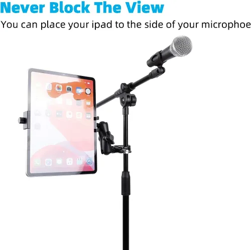 Miniatura 2 de Soporte de aluminio para tableta para soporte de micrófono, montaje lateral para todos los iPad, giratorio 360 con súper abrazadera compatible