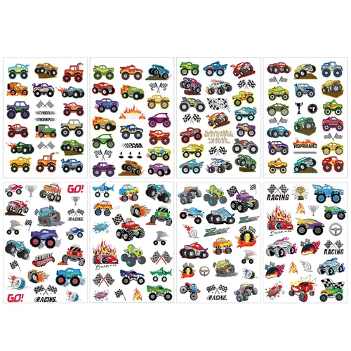 Miniatura 6 de 150 tatuajes temporales precortados de Monster Truck Race Car para niños Recuerdos de fiesta de cumpleaños temáticos súper lindos, suministros