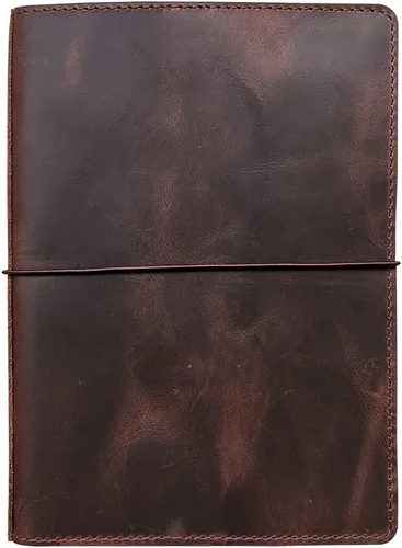 Cubierta de cuaderno de viaje newestor con bolsillos interiores, ranuras para tarjetas y soporte para bolígrafo, tamaño A5, marrón oscuro