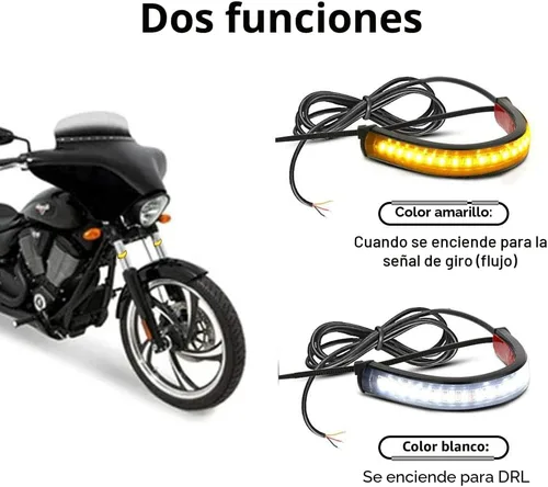 Miniatura 2 de 2 piezas flexibles Switchback de doble color blanco y ámbar para motocicleta LED horquilla intermitentes DRL luz diurna impermeable ajustable kit