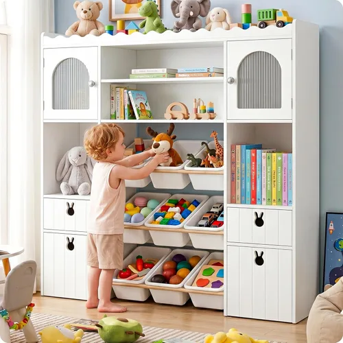 Miniatura 8 de 46.46" H Kids Toy Storage Organizer,Toy Chest with Book Shelf,Toy Bins,Storage Cubbies,Drawer and Rolling Cubbies,Easy Access and Clean,Space Saving