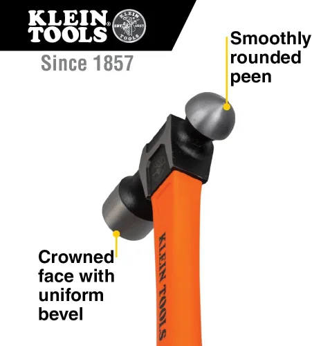 Miniatura 2 de Klein Tools H80332 - Martillo de pelota, cabeza de 32 onzas, mango antideslizante de fibra de vidrio que absorbe los golpes con agujero de sujeción