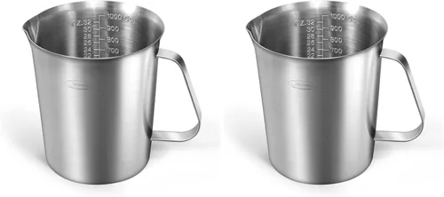 Miniatura 12 de Newness Juego de 2 tazas medidoras de acero inoxidable (3 marcas, incluye escala de taza/ml/onza) (2 y 3 tazas) taza medidora de metal con asa
