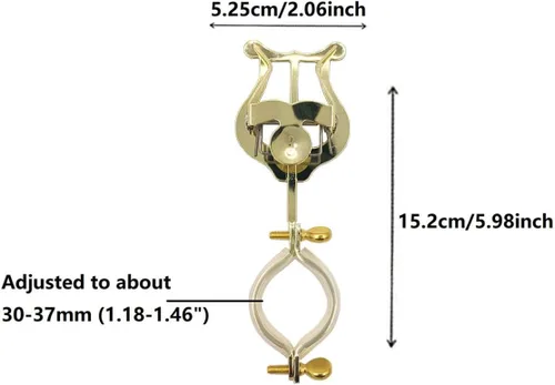 Miniatura 6 de Lira para Clarinete - Soporte Abrazadera Chapado en Metal para Partituras para Banda de Marcha - Dorado, 5.98 x 2.06 pulgadas