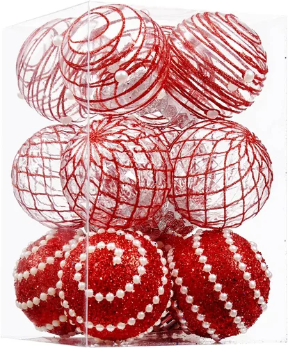 12 unidades de esferas de Navidad de adorno rojo, irrompibles, de plástico transparente, grandes, decoración para árbol de Navidad, delicados
