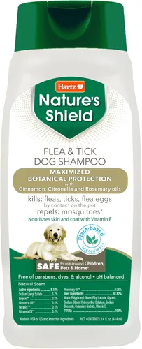 Hartz Nature's Shield - Champú para perros Flea & Tick Protección botánica maximizada y prevención con aceites de canela, citronela y romero, 14