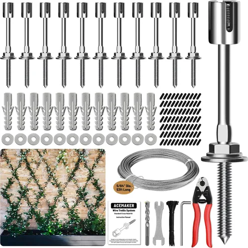 Miniatura 16 de Enrejado de alambre para plantas trepadoras al aire libre, kit de 12 enrejados de pared para cuerdas de alambre de 5/64" (2mm), sistema
