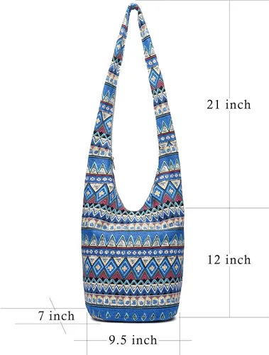 Miniatura 69 de Bolsa de hombro para mujer, de lona en estilo hippie/bohemio para llevar cruzada al hombro, disponible en diferentes colores y estampados