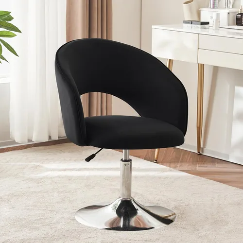 Miniatura 11 de Furnimart Silla de Tocador de Terciopelo con Marco de Cromo, Altura Ajustable y Giratoria, Rosa - Sala de Estar, Dormitorio, Oficina Terciopelo