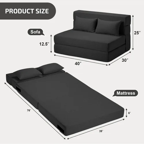 Miniatura 2 de SUYOLS Sofá Cama Plegable con Almohadas - Silla Convertible Sofá de Piso y Colchón para Dormir, Sleeper de Espuma Viscoelástica Plegable para Sala