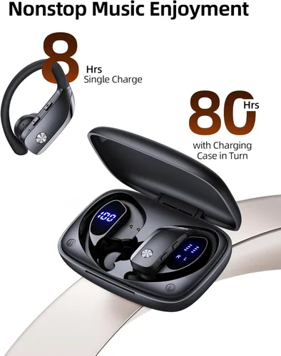 Miniatura 2 de bmanl Auriculares Inalámbricos Bluetooth Auriculares con Ganchos Sobre la Oreja Auriculares con 80H Tiempo de Reproducción, Pantalla de Energía LED