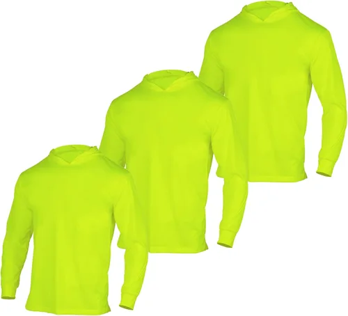 VENDACE Camisas de manga larga de seguridad de alta visibilidad para hombres, paquete de 3 camisas de trabajo de construcción Hi Vis con capucha Con