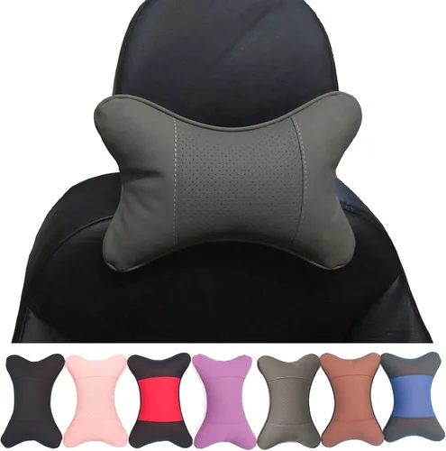 Miniatura 8 de Almohadas cervicales para el cuello del automóvil, 2 unidades, almohadas cervicales de piel sintética para viajes, almohadas rellenas de fibra Negro