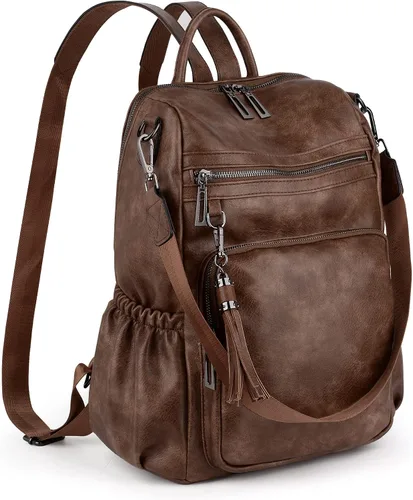 Miniatura 8 de UTO Mochila de cuero vegano para mujer, diseño de moda, convertible con borla, para viajes, con borla