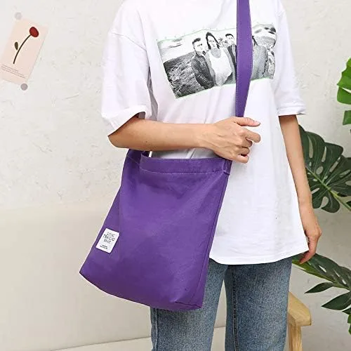 Miniatura 7 de Covelin - Bolsa de hombro informal de lona para mujer, estilo bohemio y retro, bolsa de mano, bolso cruzado, tamaño grande