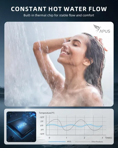 Miniatura 4 de APUS Calentador de agua sin tanque de gas natural, hasta 4.42 GPM, calentador de agua sin tanque para interiores, 95,000 BTU bajo demanda