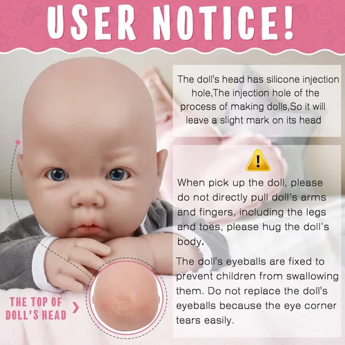 Miniatura 2 de Vollence Muñeco de bebé de cuerpo completo de 17 pulgadas de silicona que se ve real, ojos abiertos, muñecos Reborn realistas de bebé de vida real